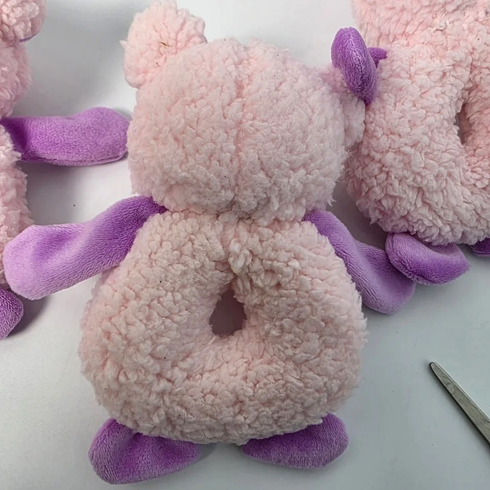 Happy Pig Plush Dog Toys Pink Purple Soft Squeaky Ring Shape 3 Count